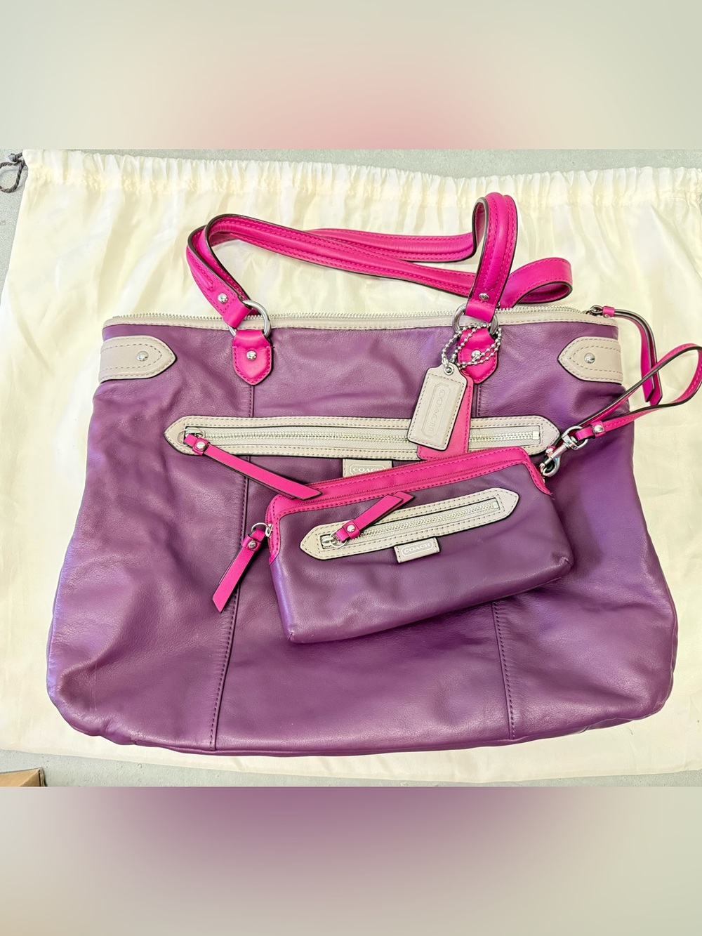 NWOT Coach Daisy Spectator Emma Tote & Matching Wallet Set - Purple/Magenta